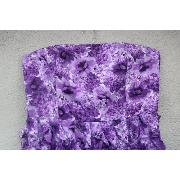 White House Black Market Strapless Floral Dress-16-Ruffles-Belted-Fairy-NWT - Picture 4 of 12